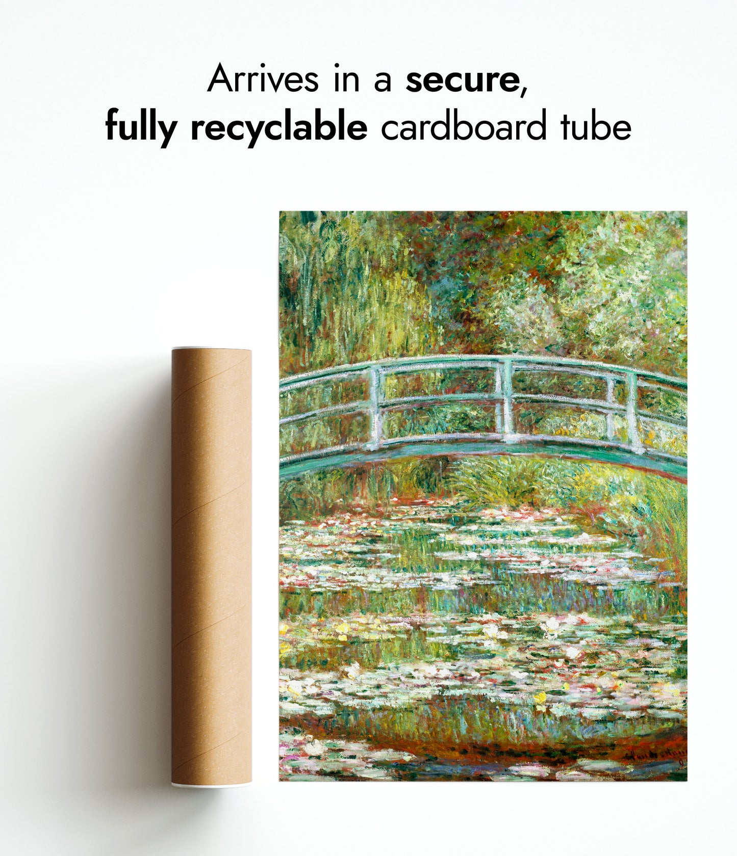 Bro över en damm med näckrosor