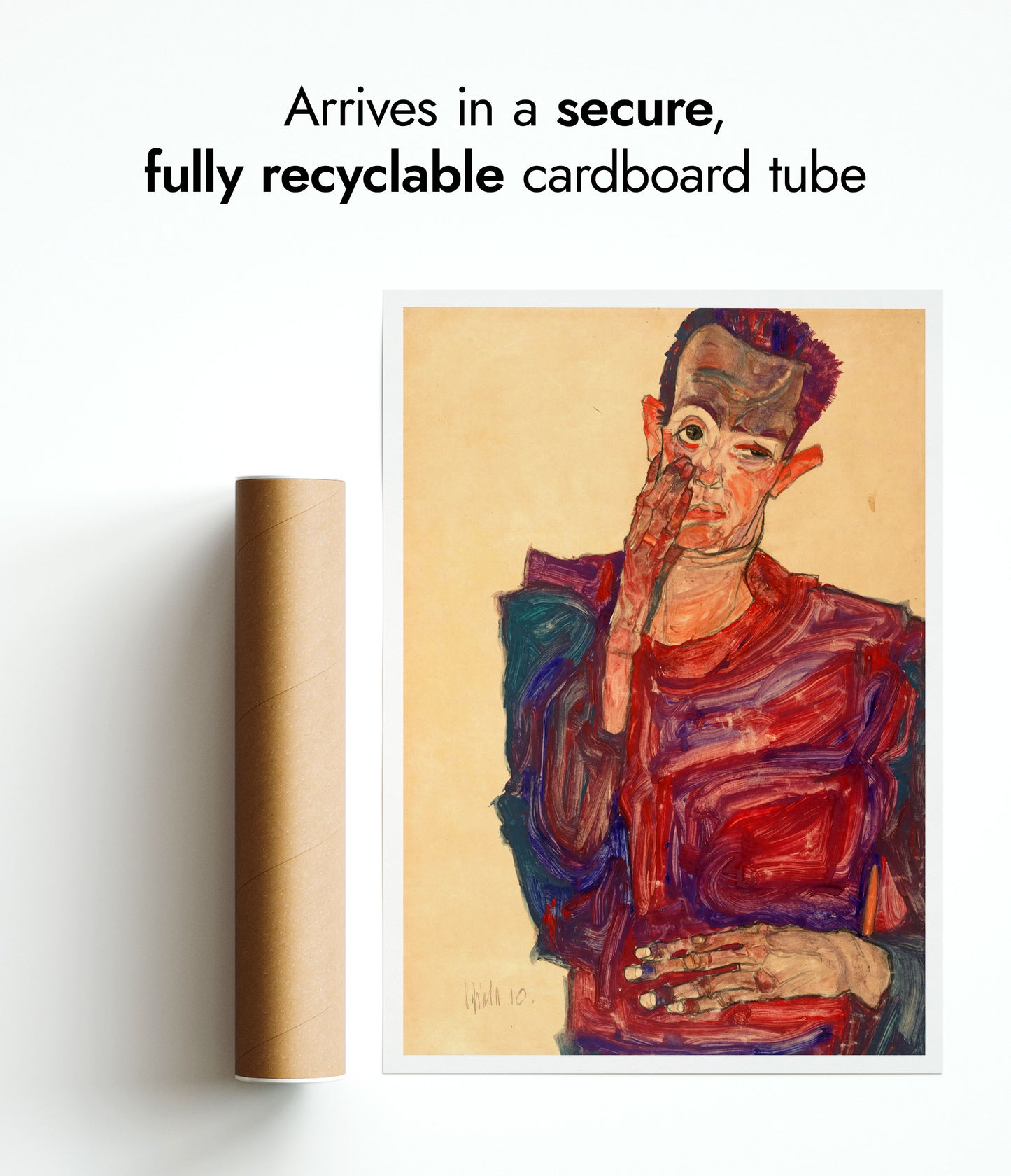 Zelfportret met ooglepel naar beneden getrokken