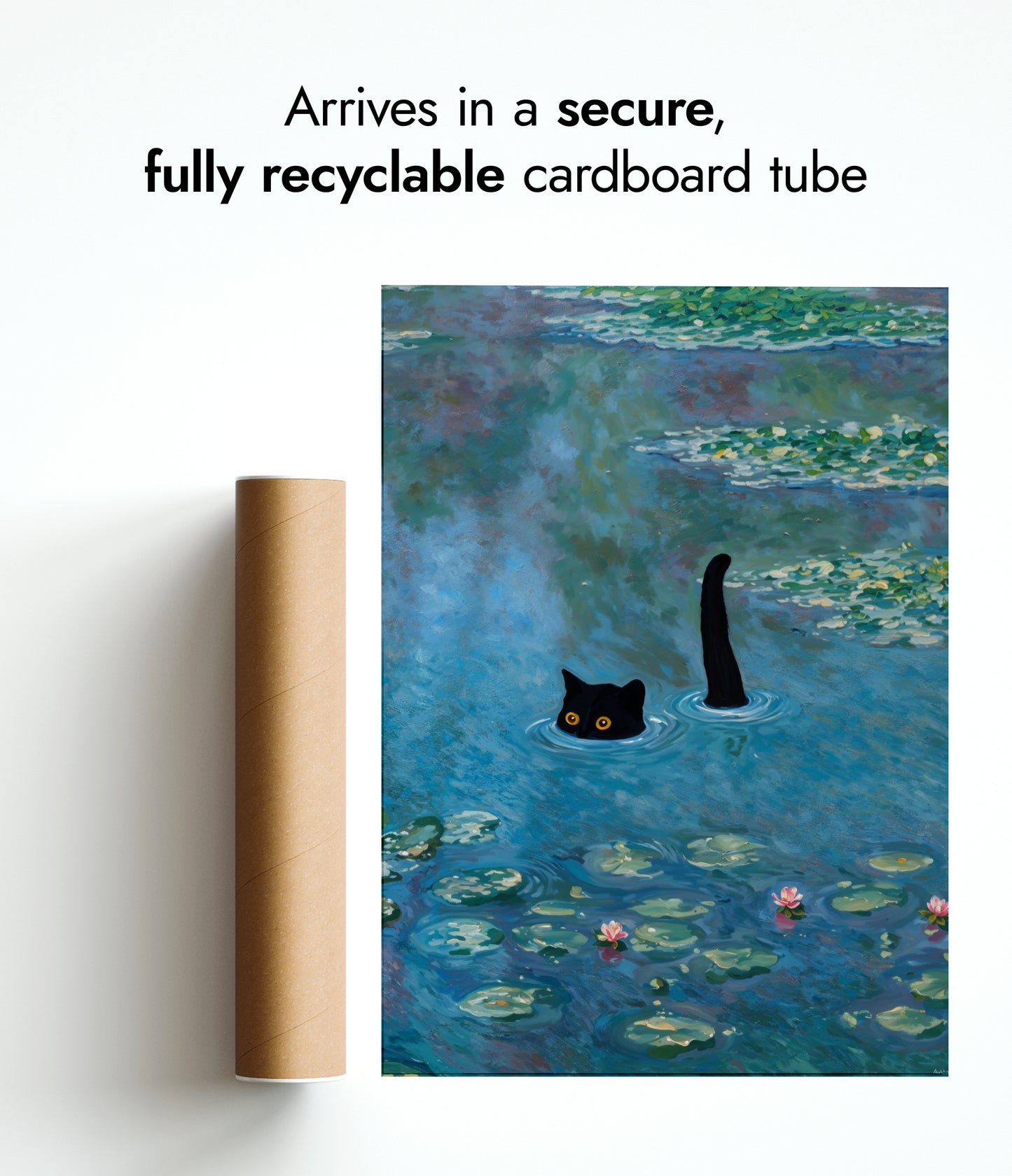 Svart katt bland näckrosor