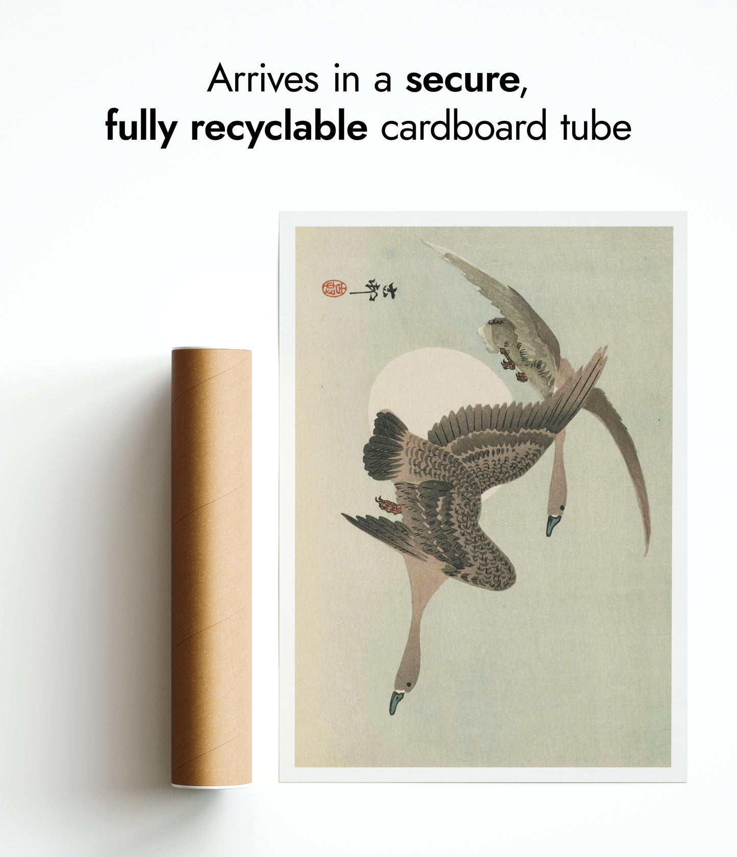 Two Geese in Flight and Full Moon