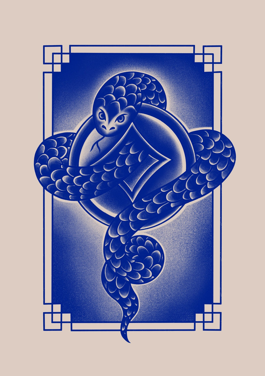 Snake, Chinese Zodiac Blue - Print only