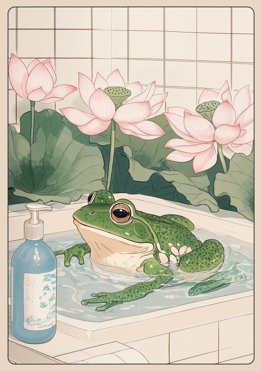 Frog & Lotus Bath - Print only