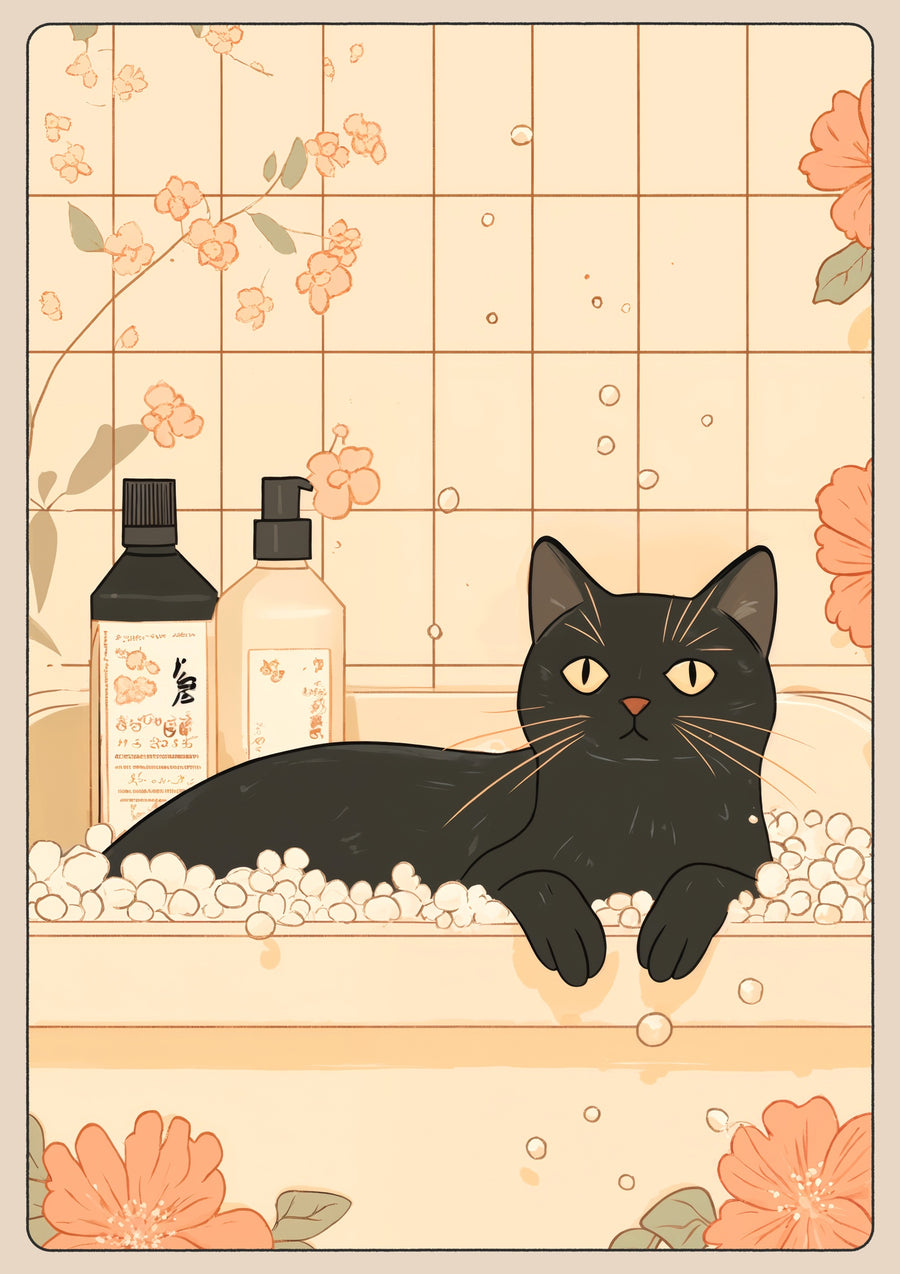 Chat noir dans le bain - Print only