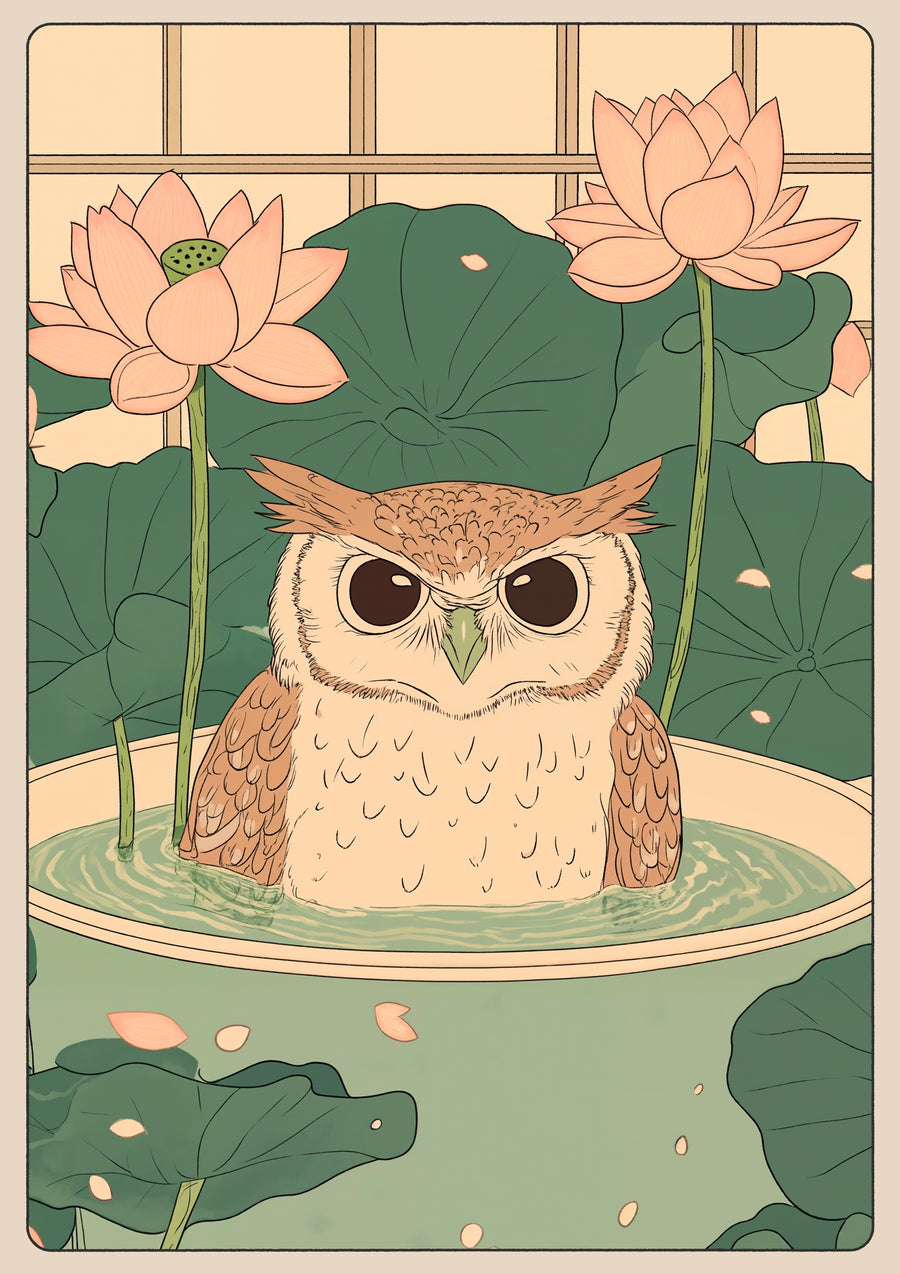 Owl Bath - Print only