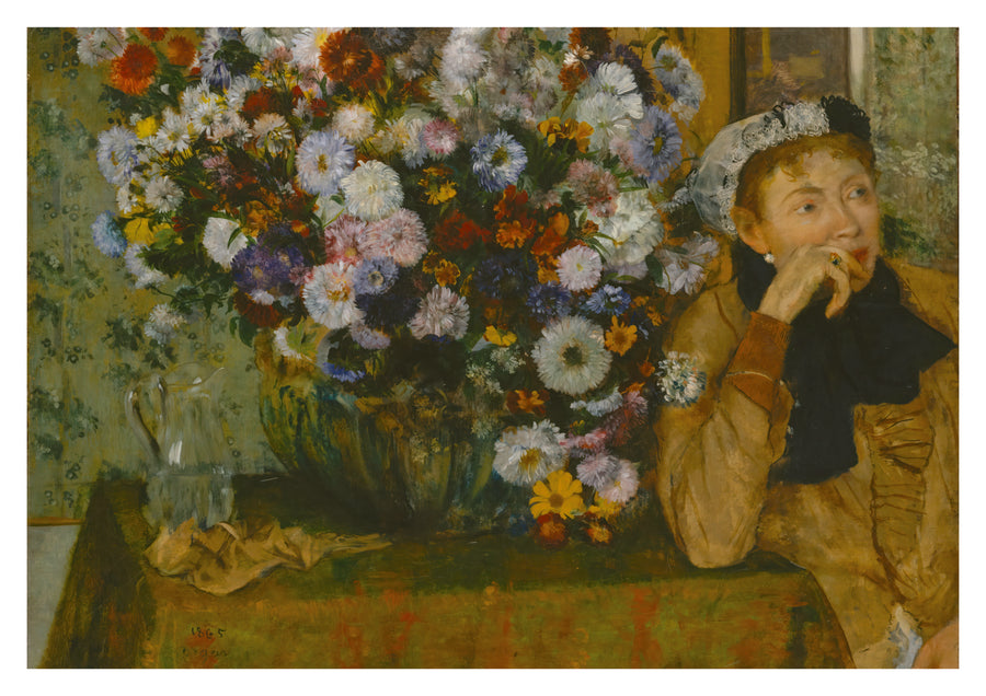 A Woman Seated beside a Vase of Flowers - Print only