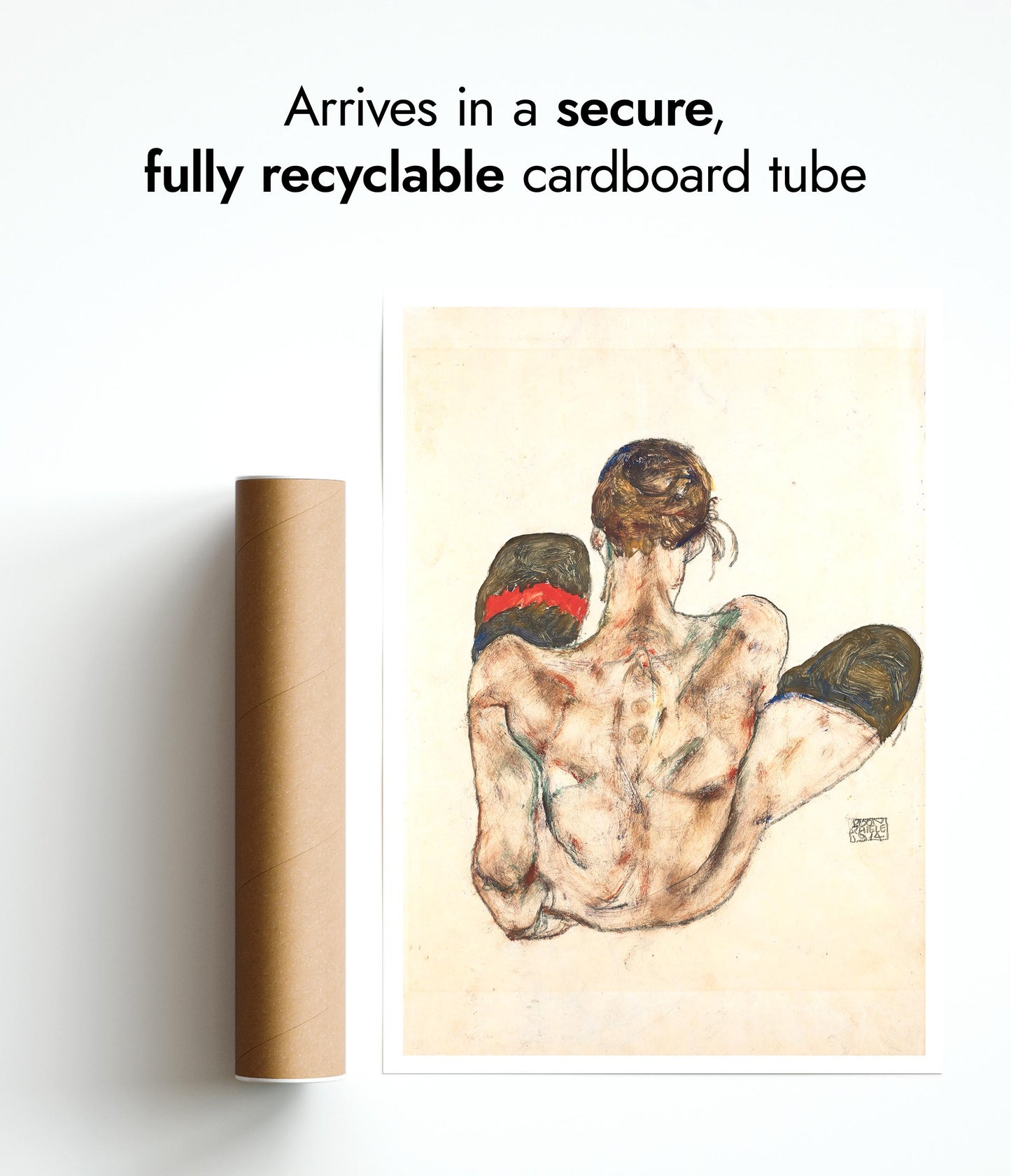 Zittend vrouwelijk naakt met rode jarretel