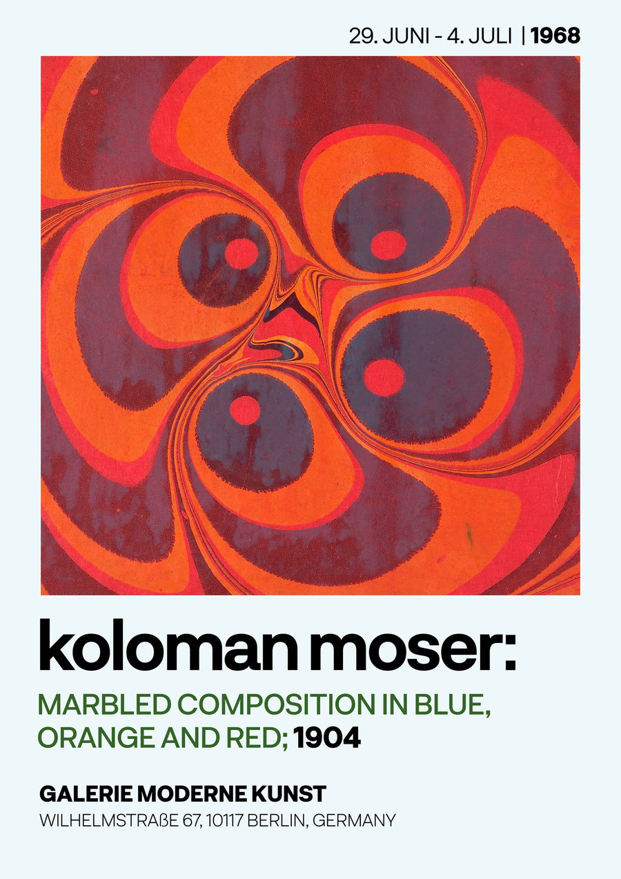 Gemarmerde compositie in blauw, oranje en rood - Print only