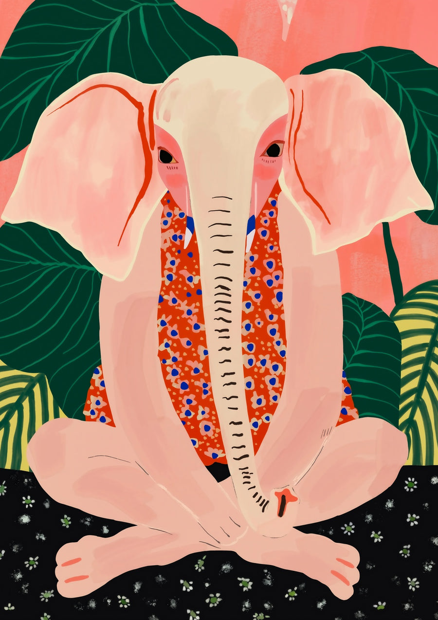 Yoga Meditating Elephant - Print only