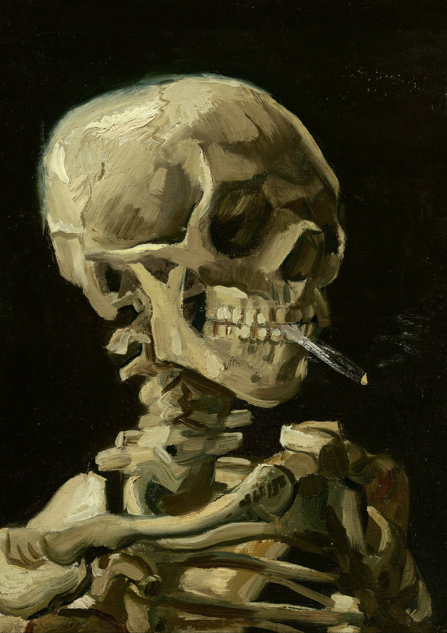 Skull of a Skeleton with Burning Cigarette - Print only