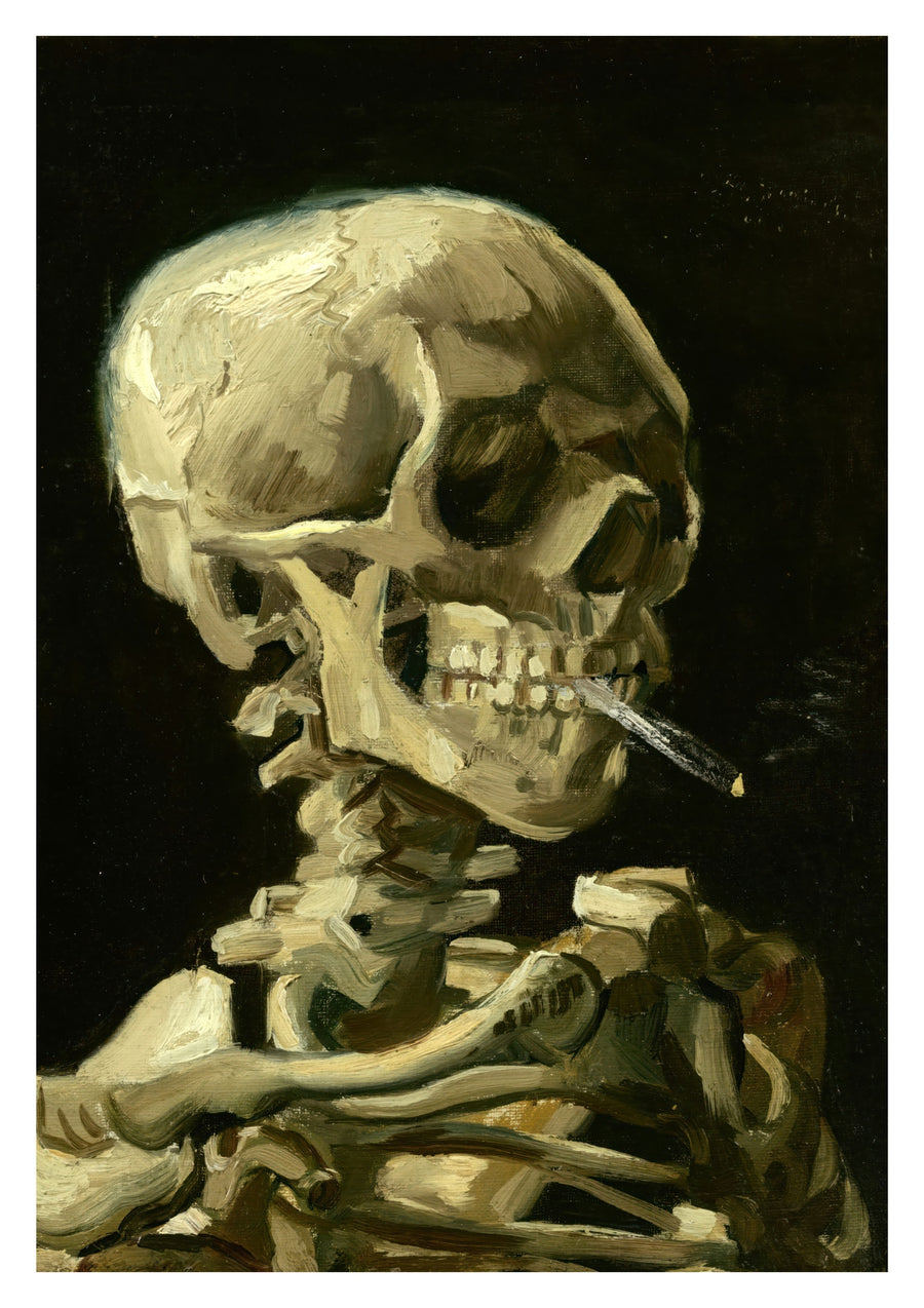Tête de squelette avec une cigarette allumée - Print only