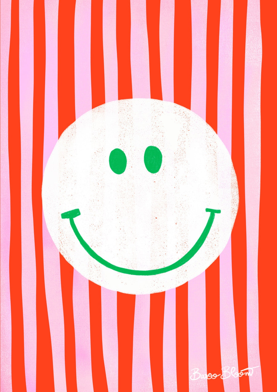 Pink Smiley in Stripes - Print only