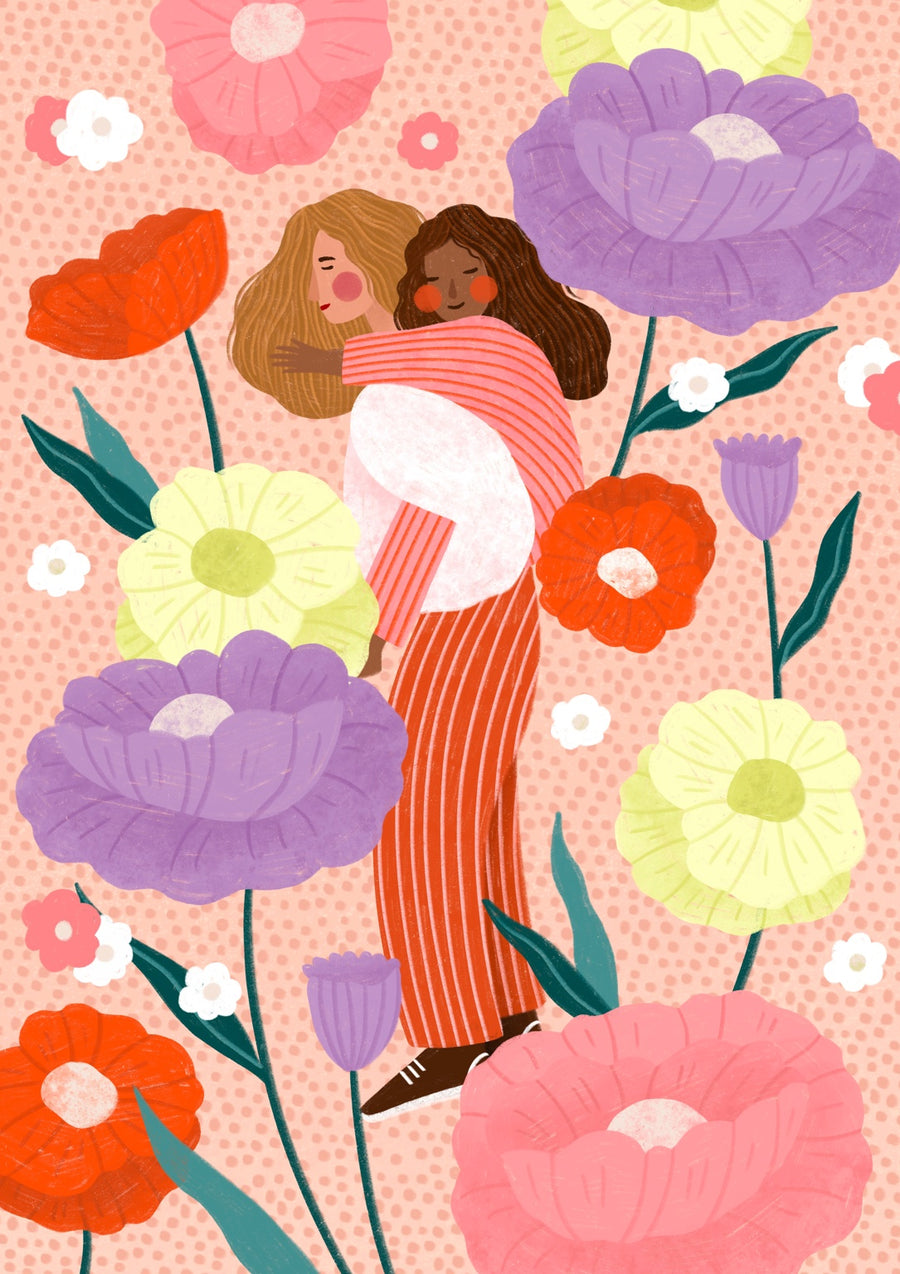 Mum and Daughter in Floral Garden - Print only