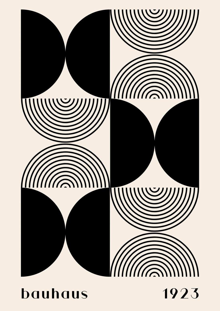 Bauhaus, cercles semi-circulaires noirs et rayés - Print only