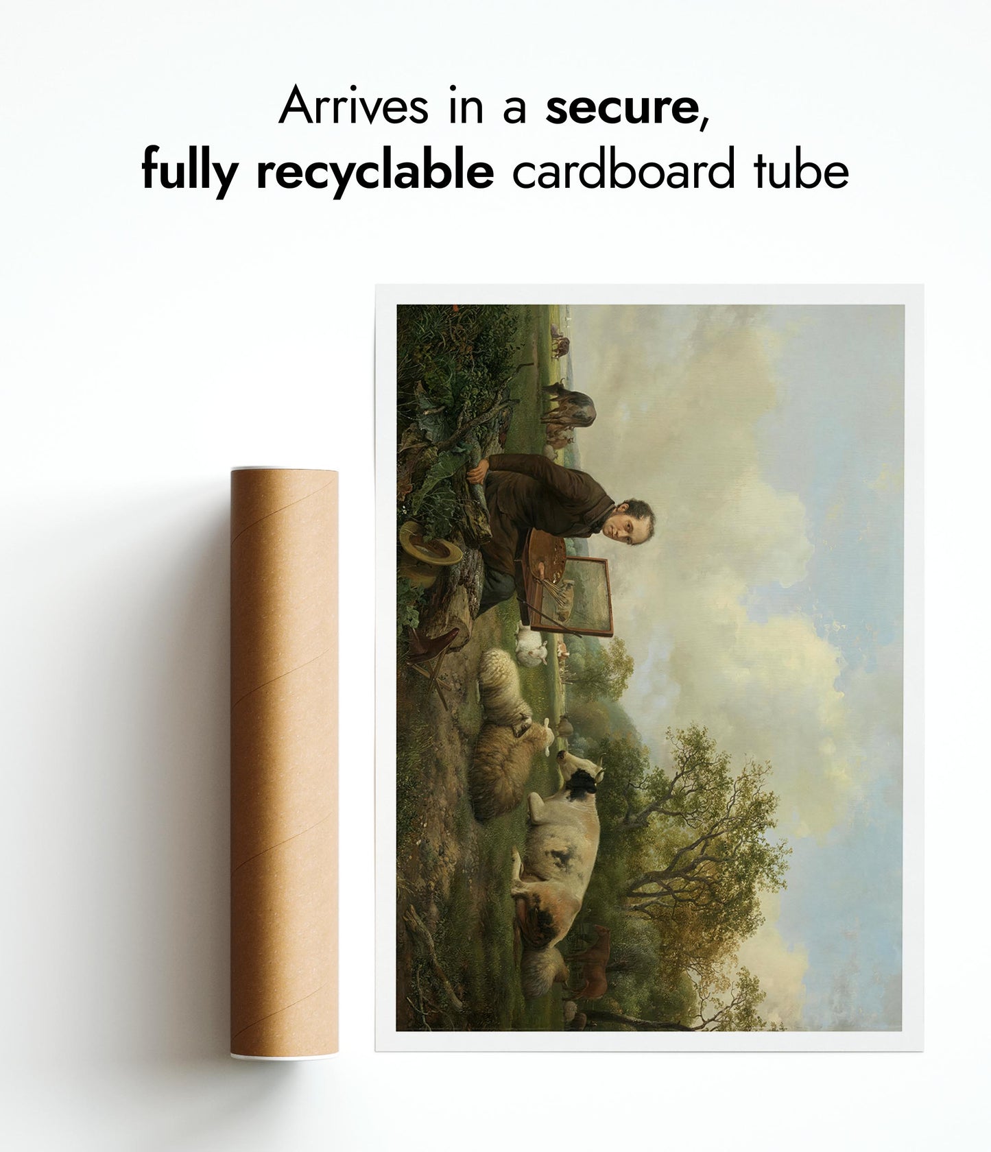 Der Künstler malt eine Kuh auf einer Wiese