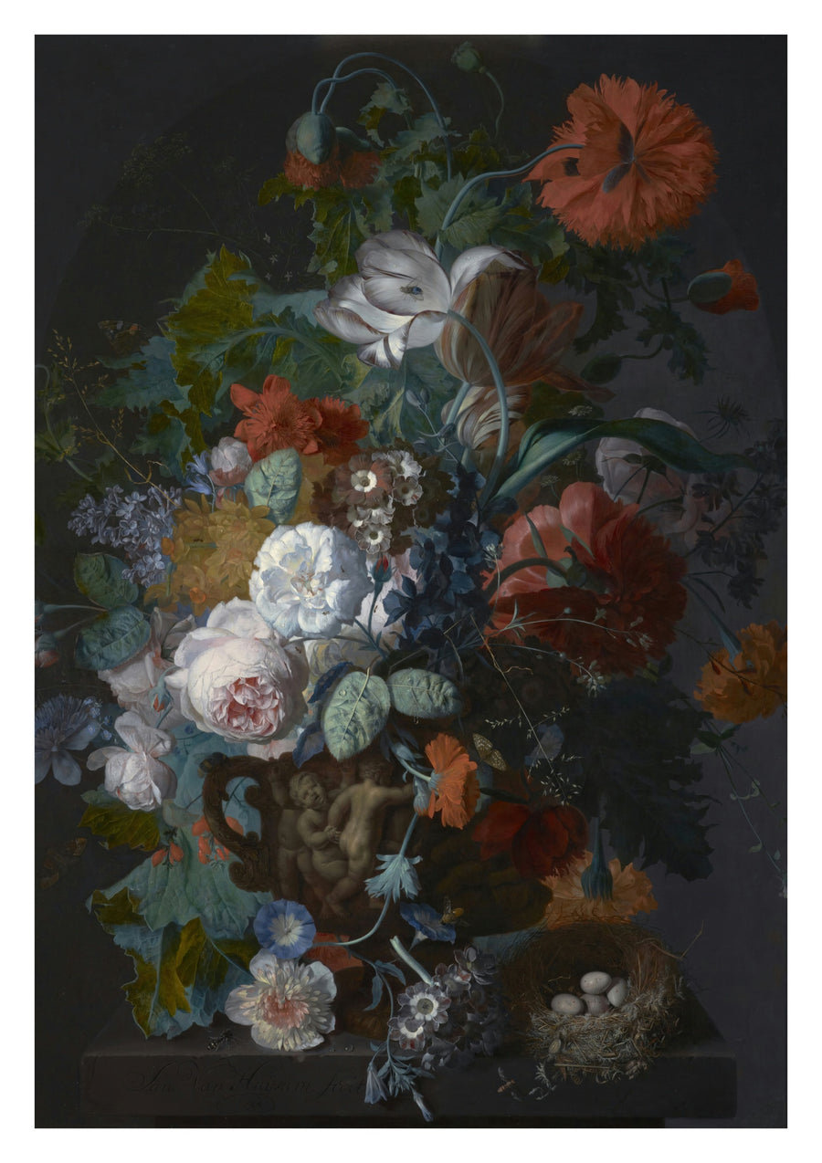 Nature morte avec fleurs et nid d'oiseau - Print only