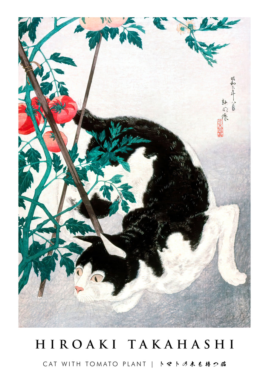Katt med tomatplanta - Print only