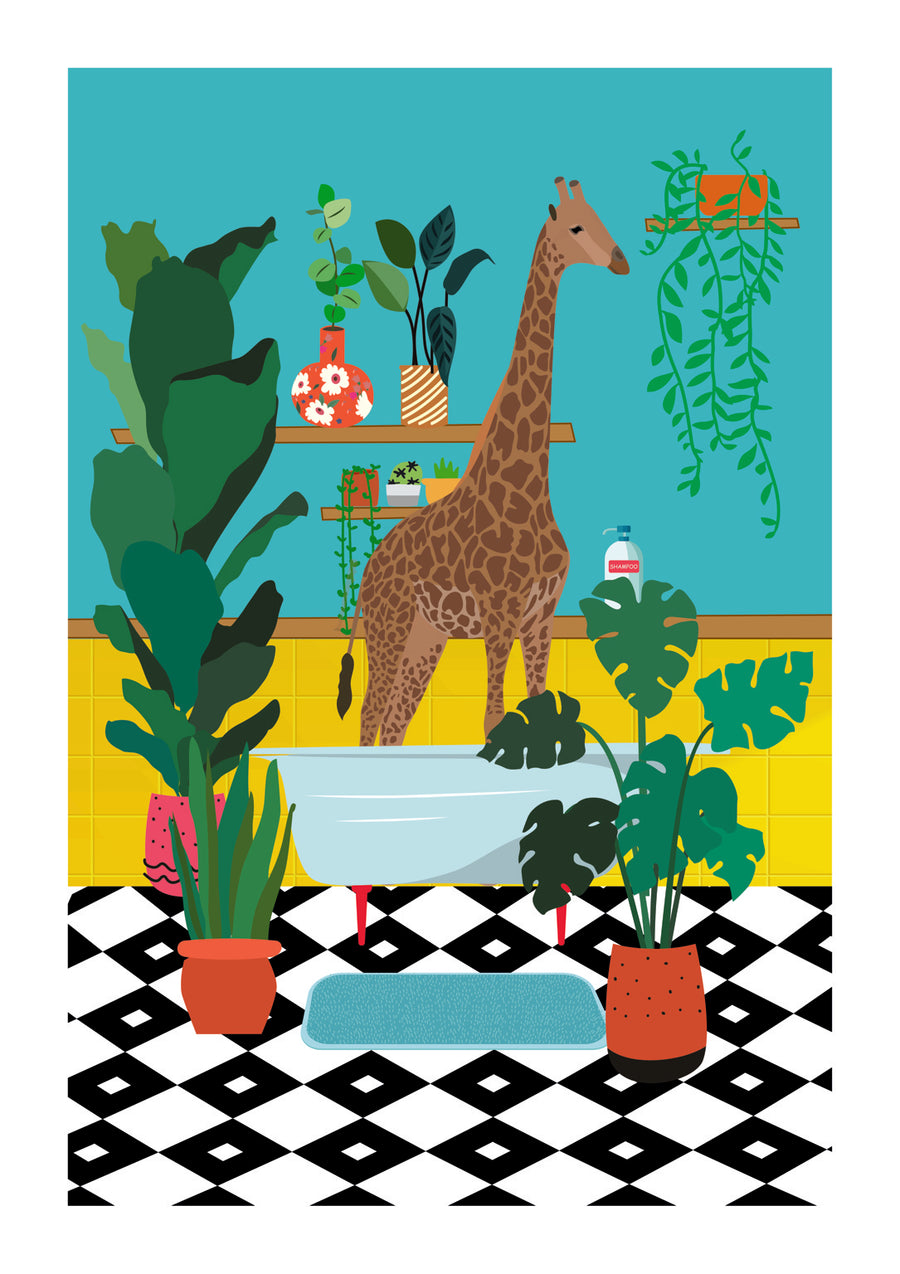 Giraffe Bathtime - Print only