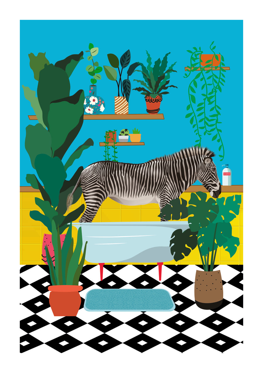 Zebra Bathtime - Print only