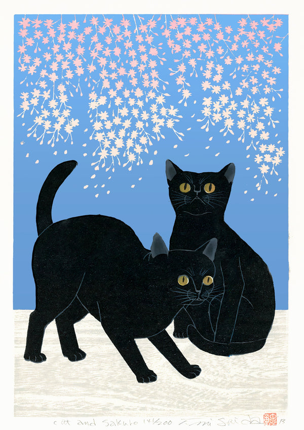 Chats et fleurs de cerisier