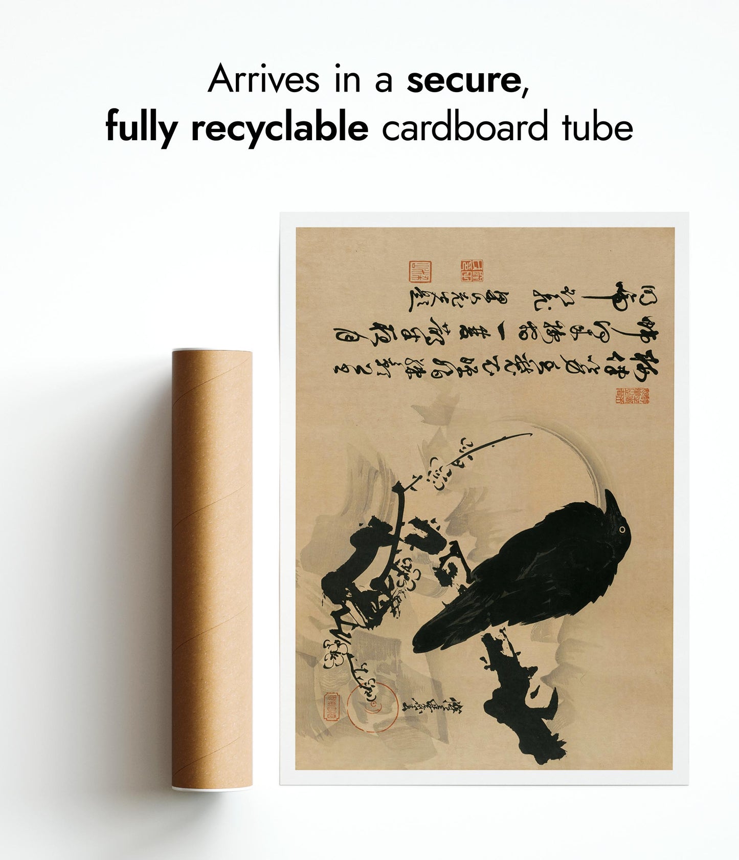 Full Moon with Crow on Plum Branch