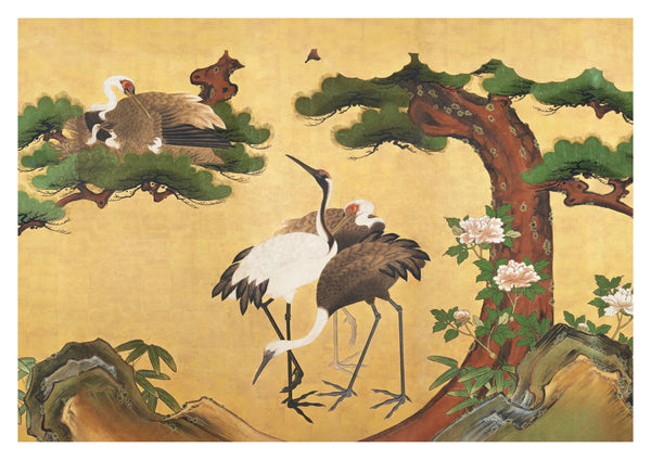 Japanse kraanvogels met bamboe