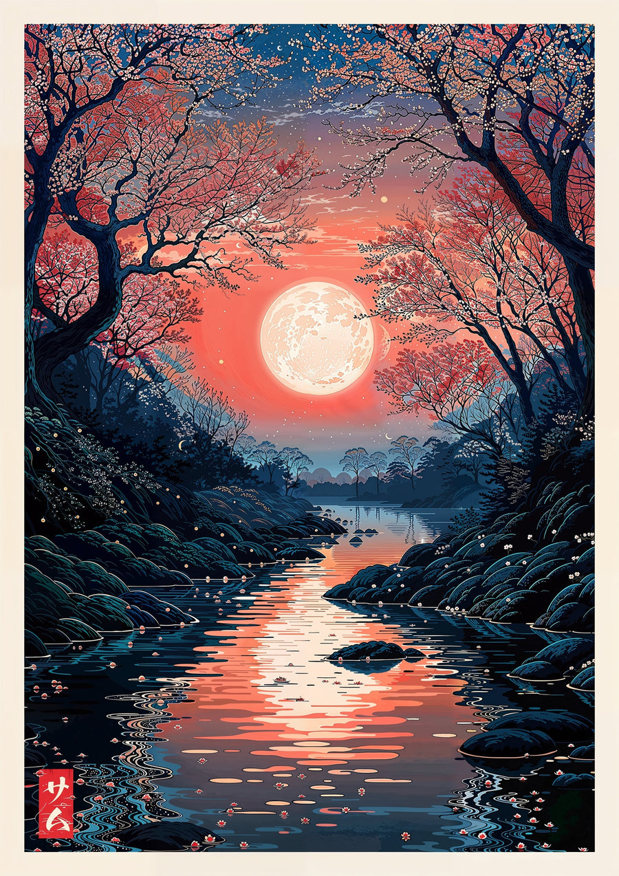 Red Moon, Cherry Blossom - Print only