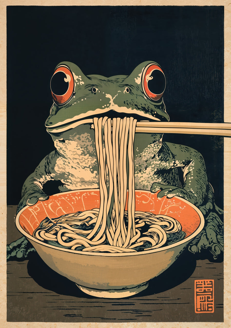 Grenouille Noodle avec baguettes - Print only