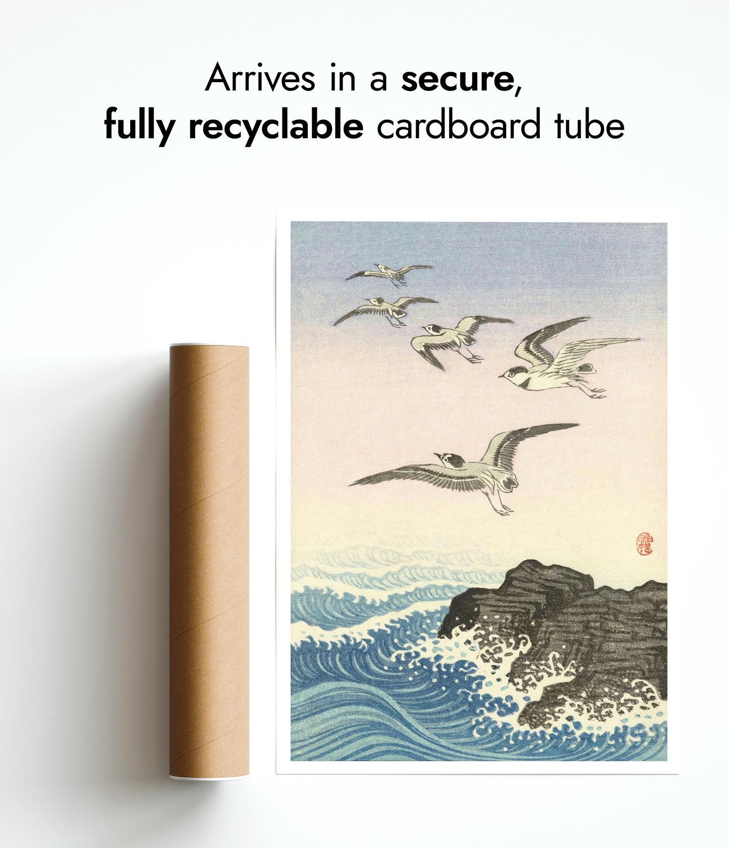 Five Seagulls Above a Rock in the Sea