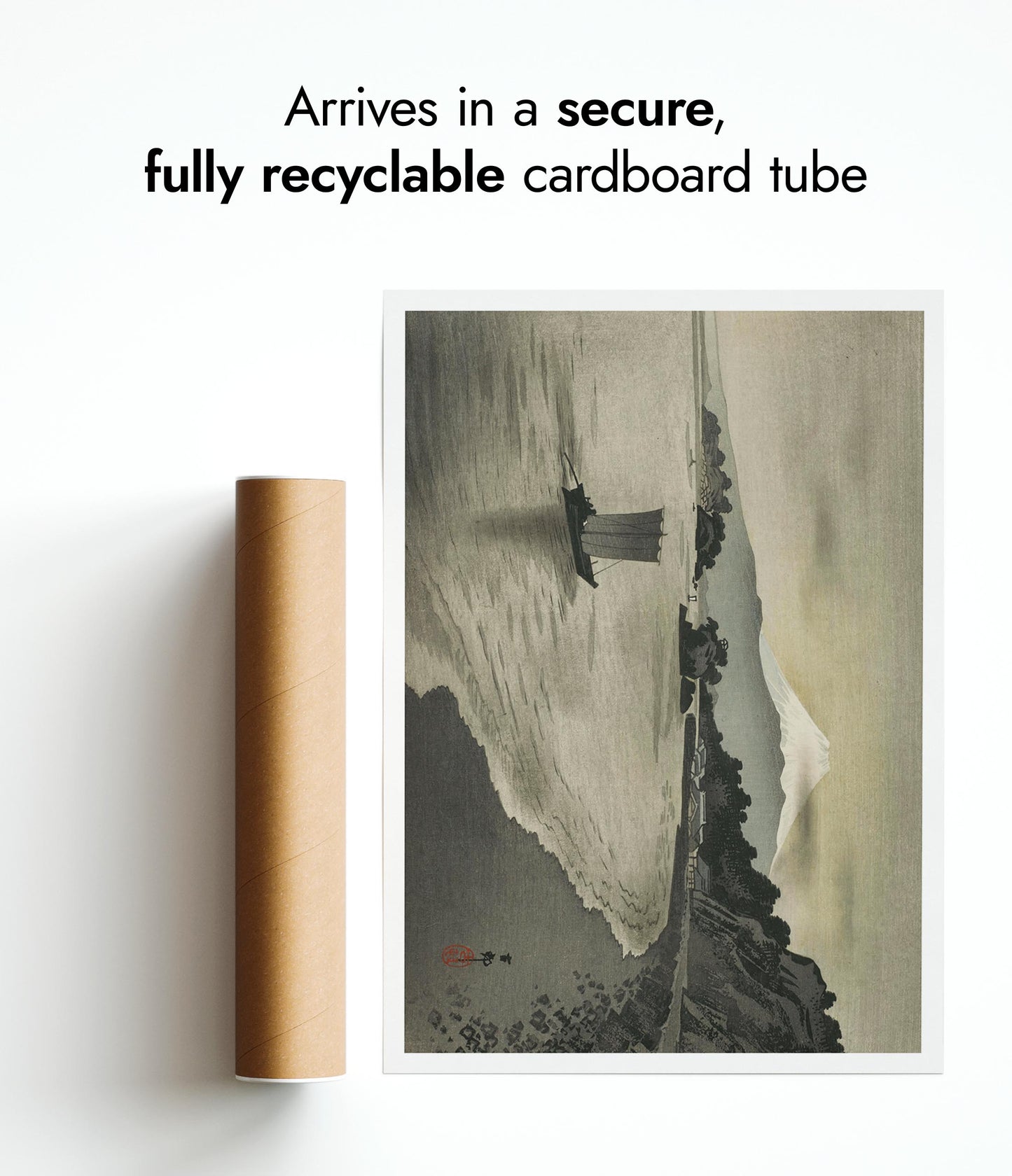 Kvällsscen med segelbåtar och berget Fuji