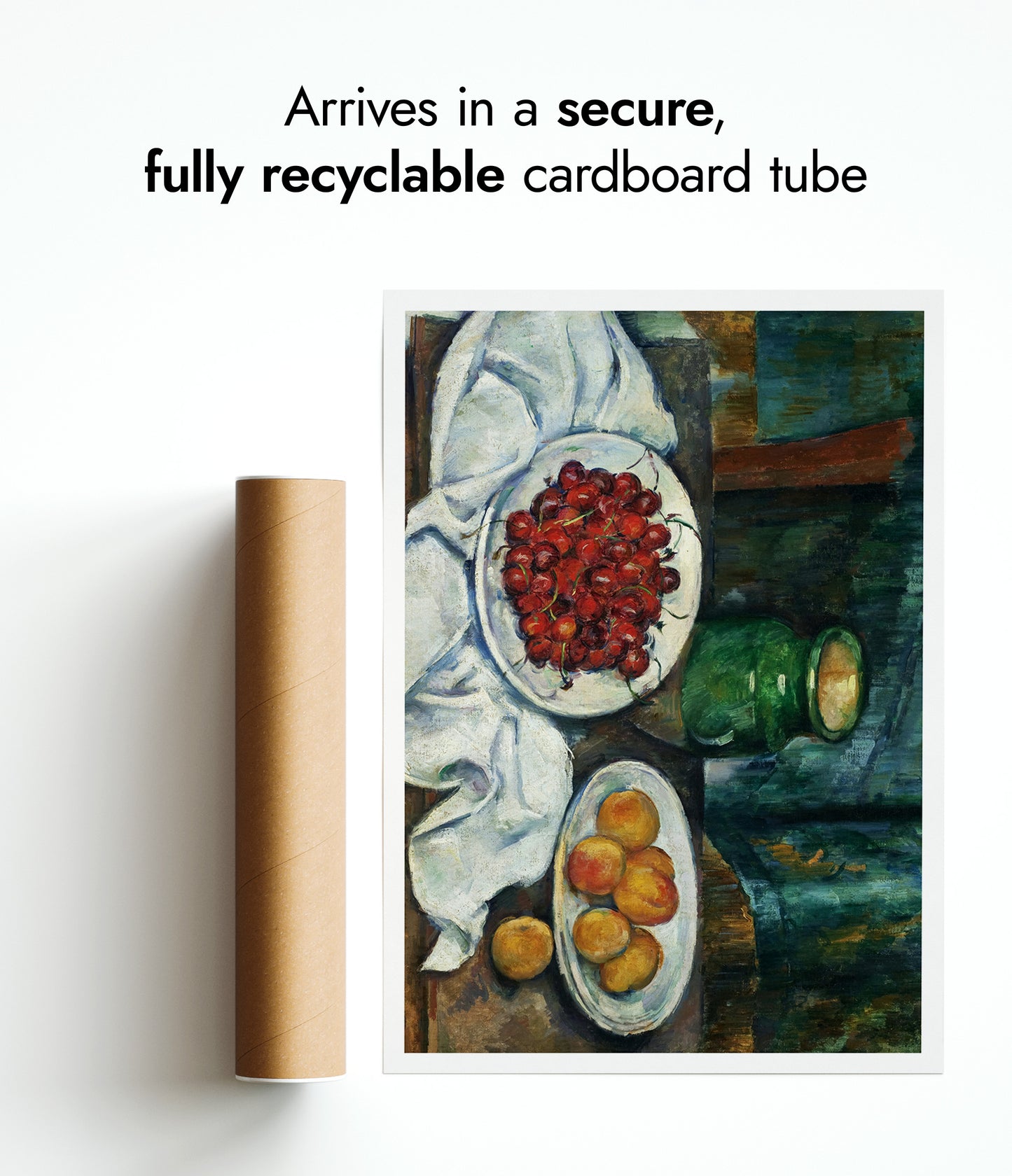 Stilleben med körsbär och persikor