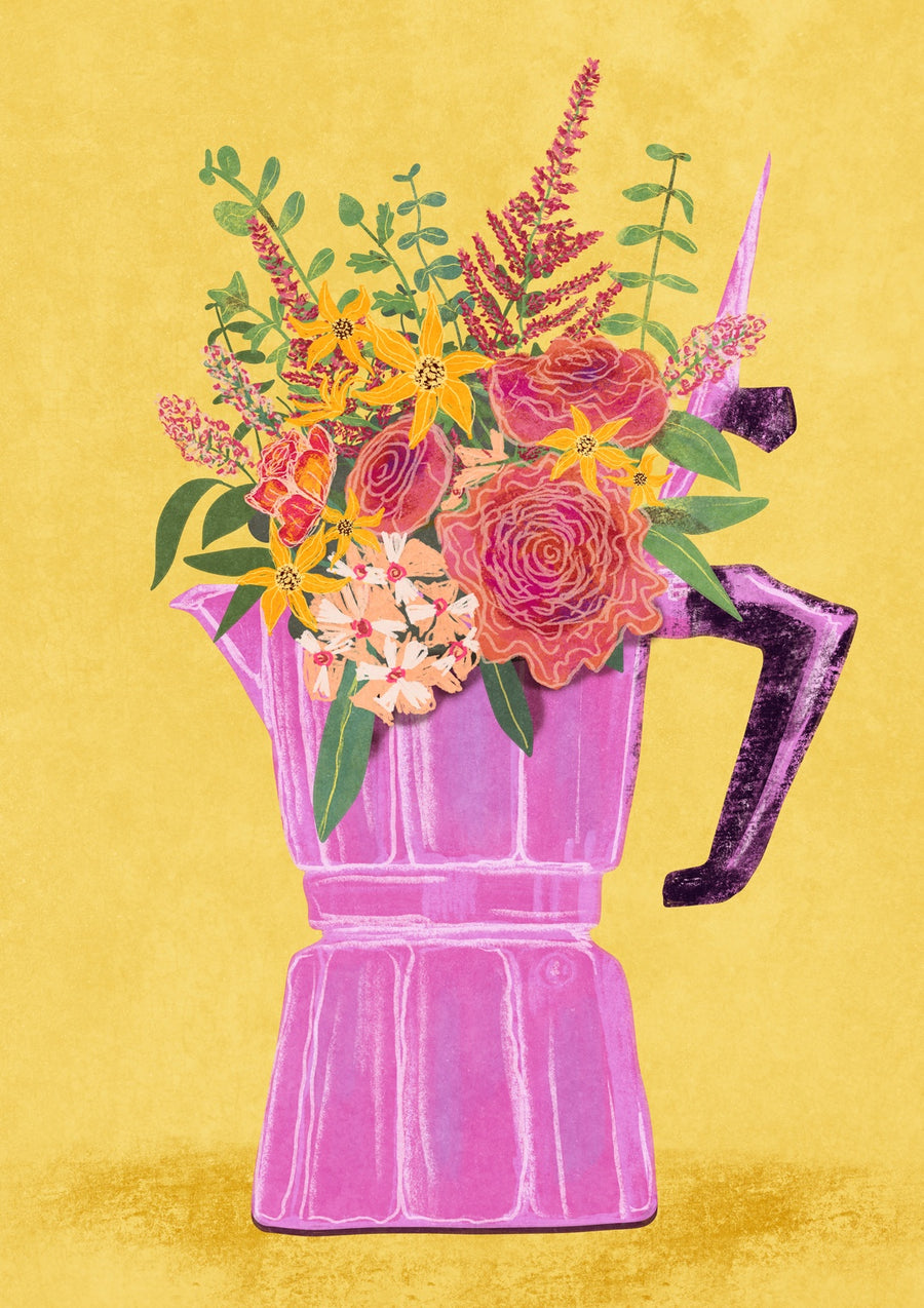 Espresso Maker with Flowers - Print only