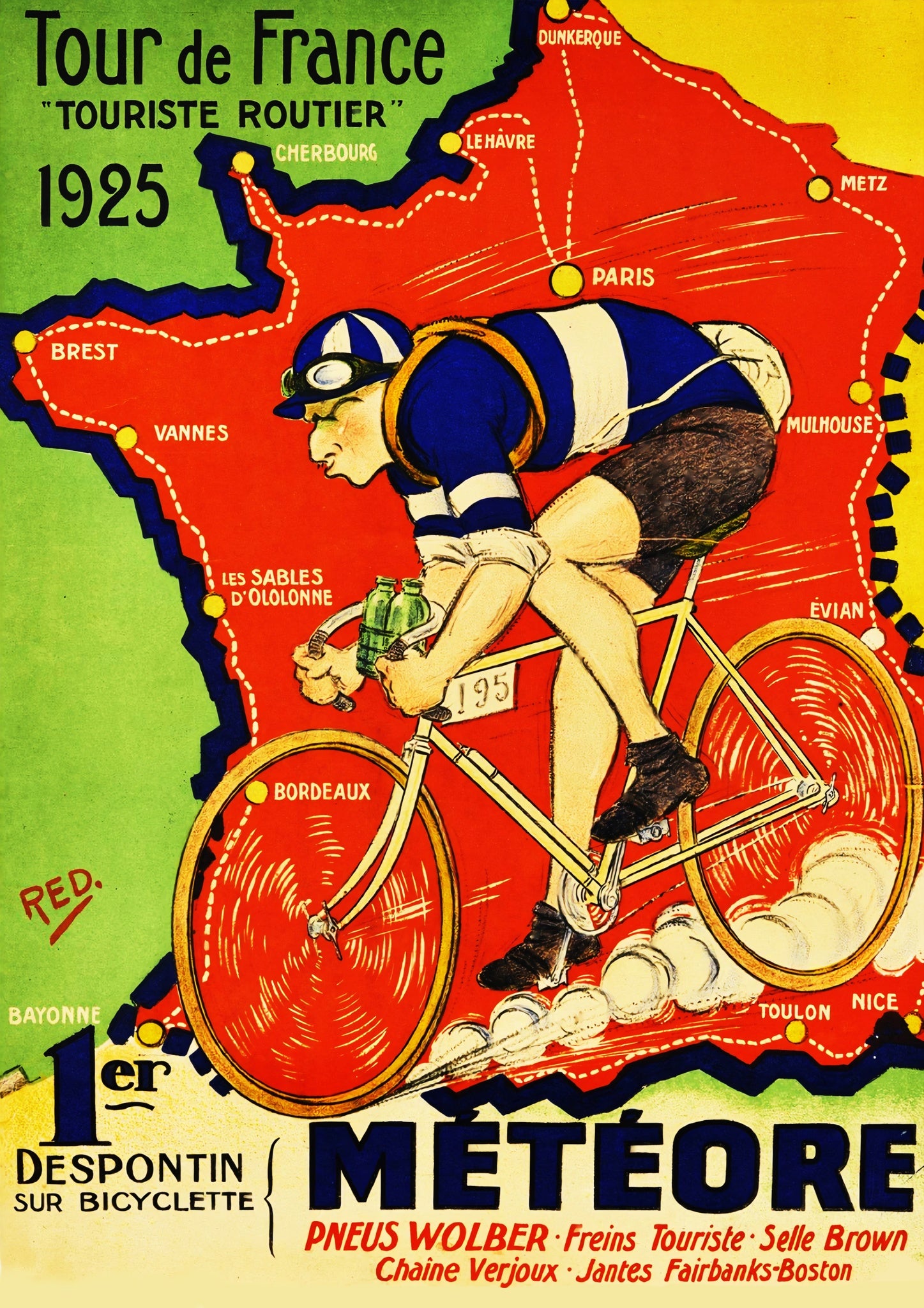 1925 Framed Cycling Posters Tour De France, Cycling 1925 Sports