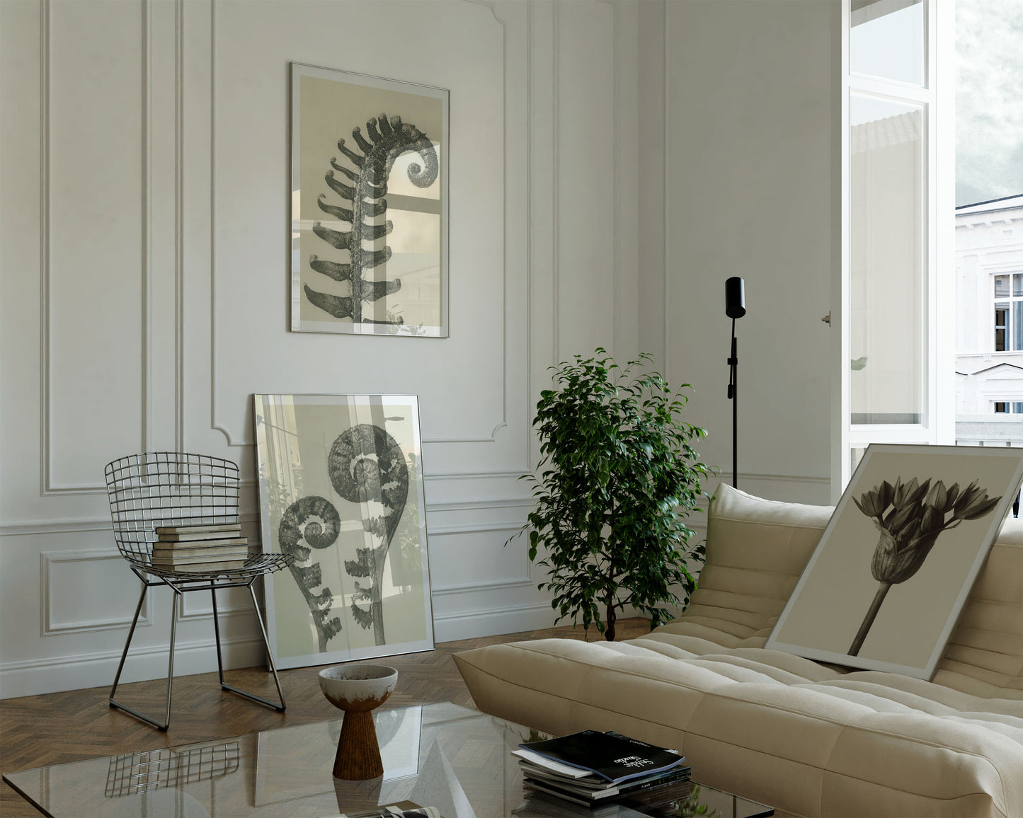 Ormbunkar och blommor