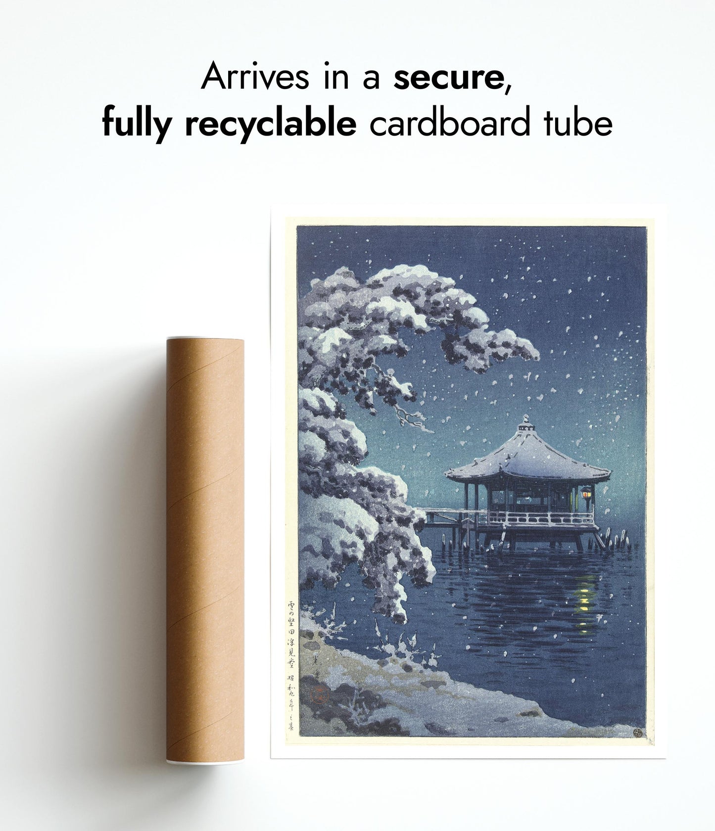 Het drijvende paviljoen bij Katada in de sneeuw