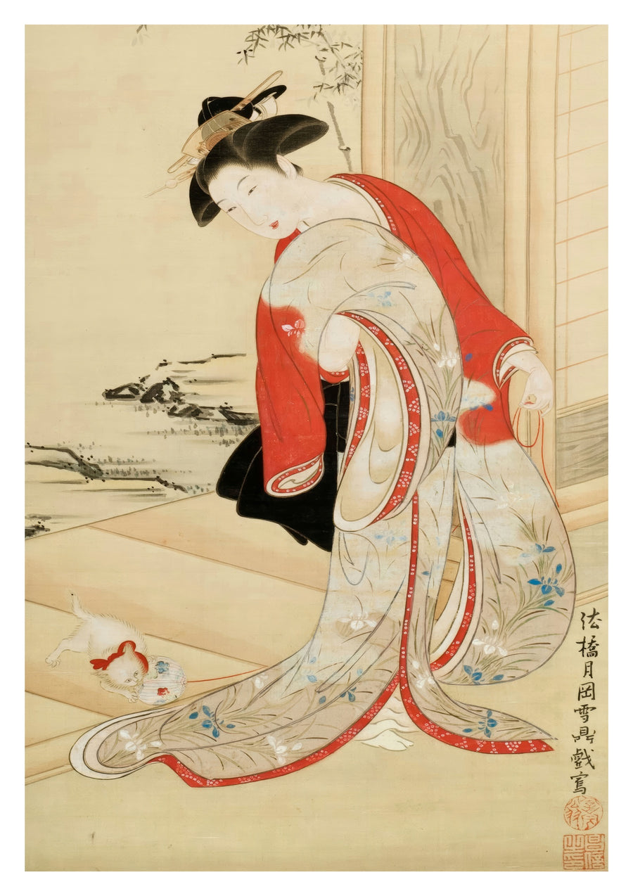 Schöne Frau spielt mit Katze - Print only