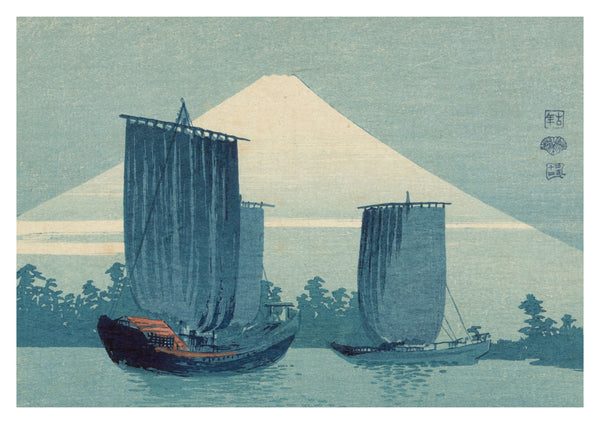 Segelbåtar och Mount Fuji