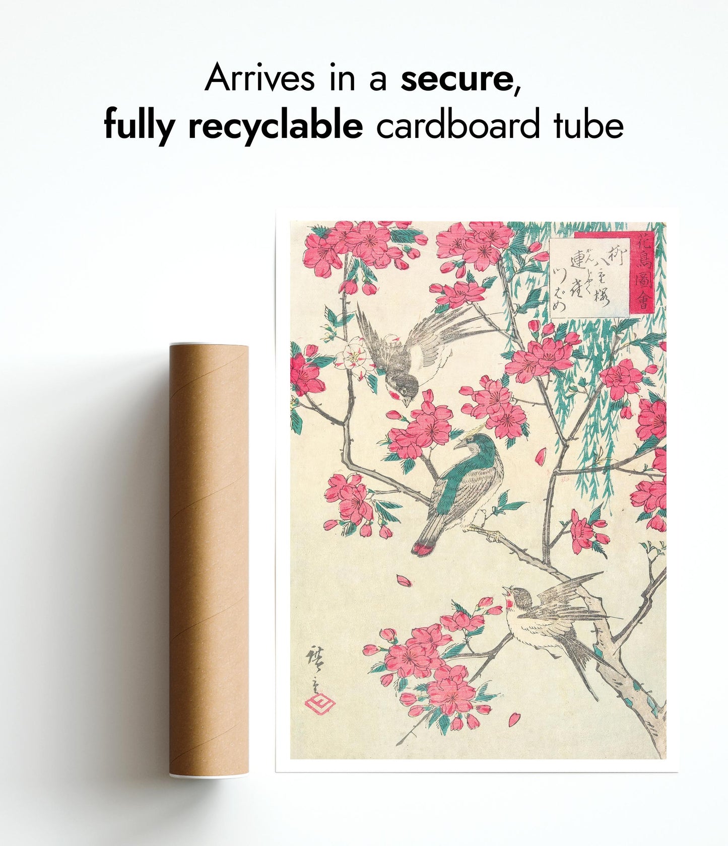 Wilg, kersenbloesems, mussen en zwaluw