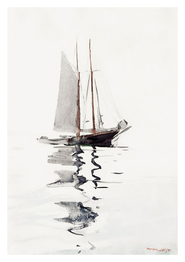 Goélette à deux mâts avec dory