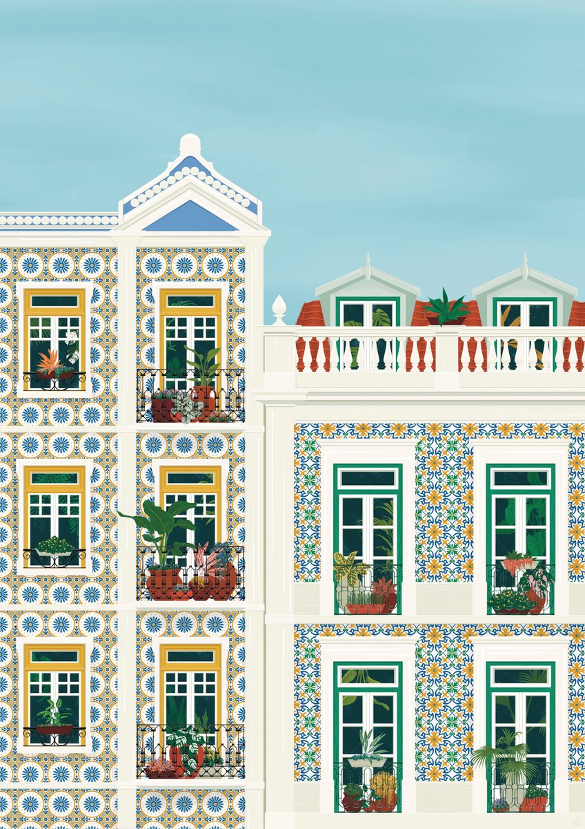 Balkons met planten in Lissabon - Print only