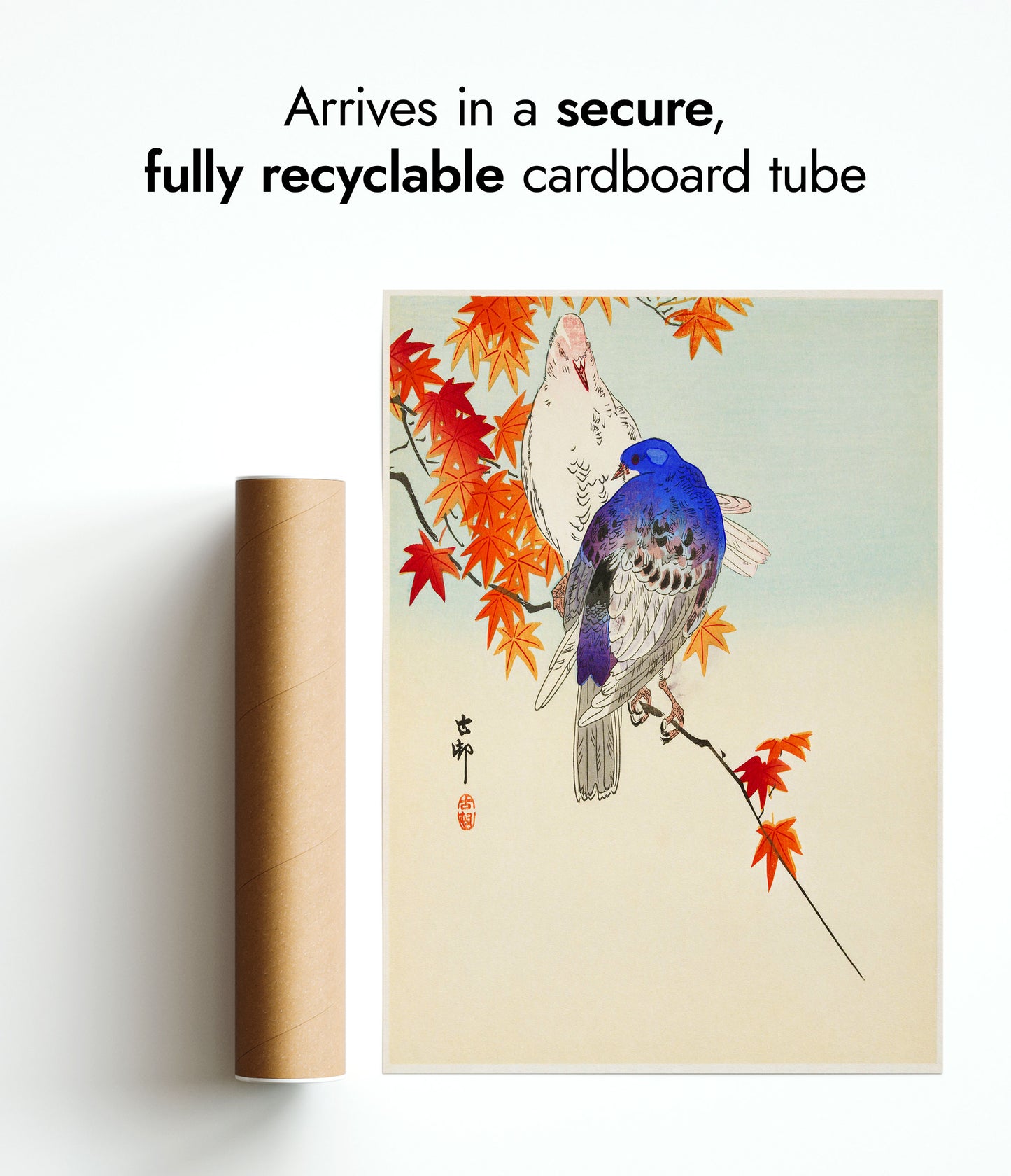 Zwei Tauben auf einem Herbstzweig