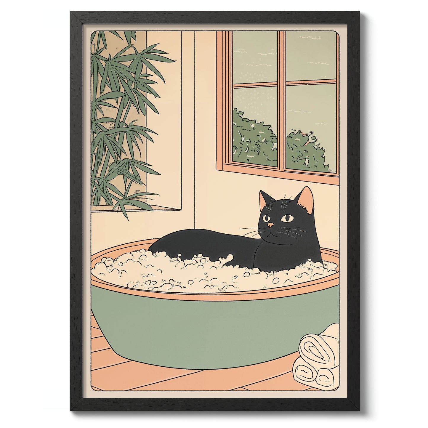 Black Cat in Green Tub