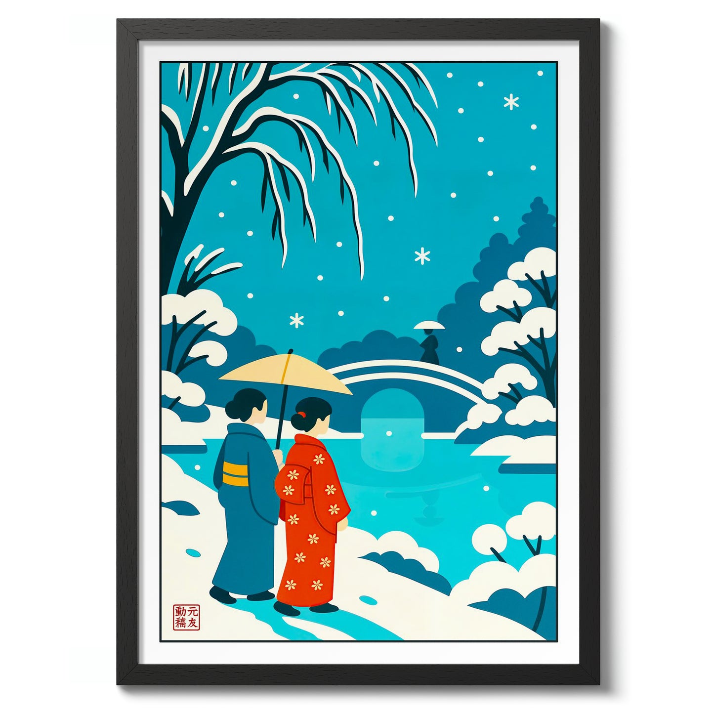 Kimonos at the Bridge in the Snow