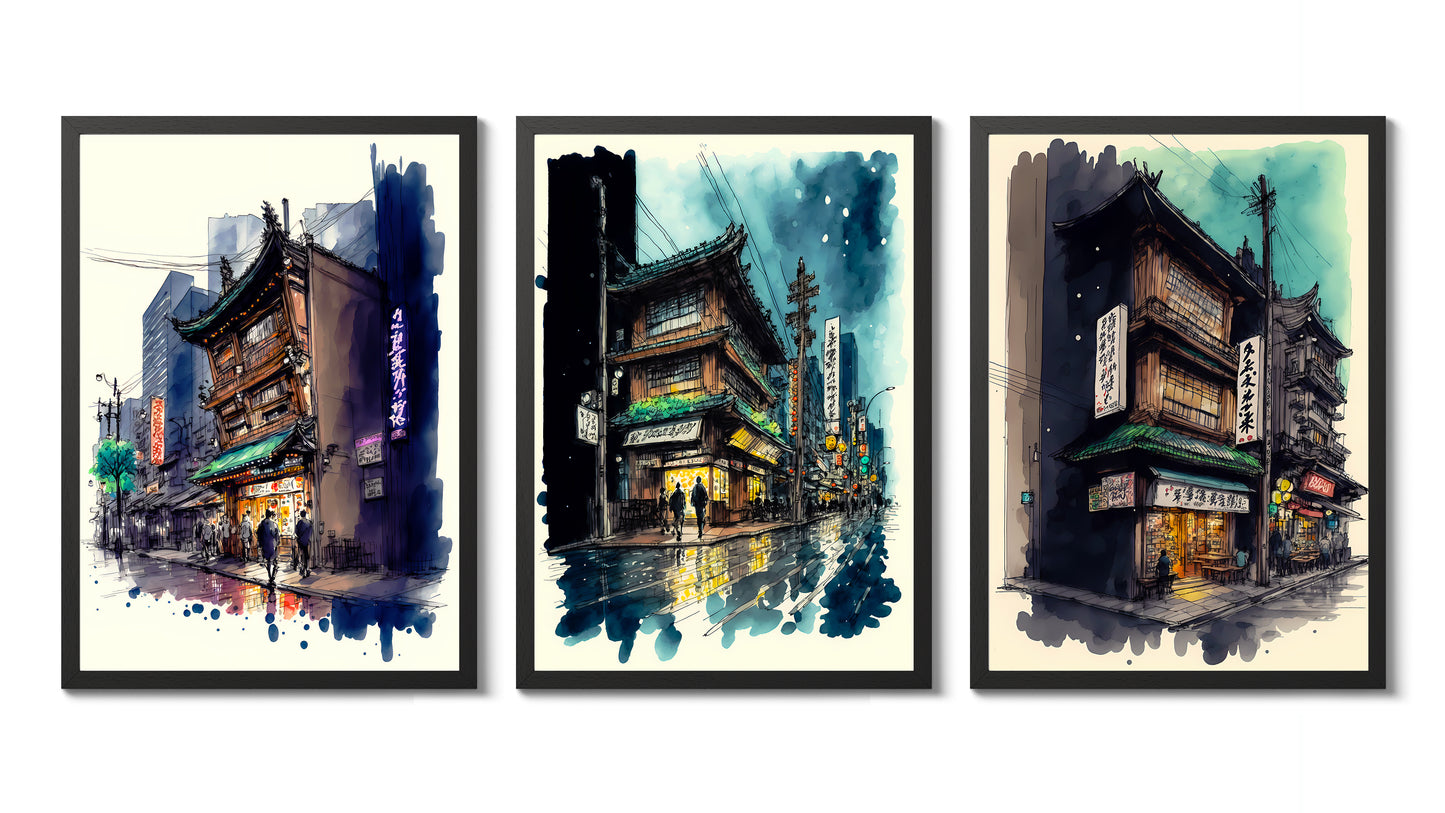 Aquarel Japanse Straatleven Collectie