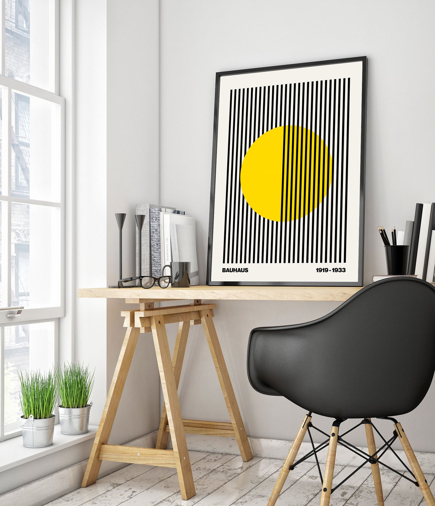 Circle + Stripes, Yellow on White