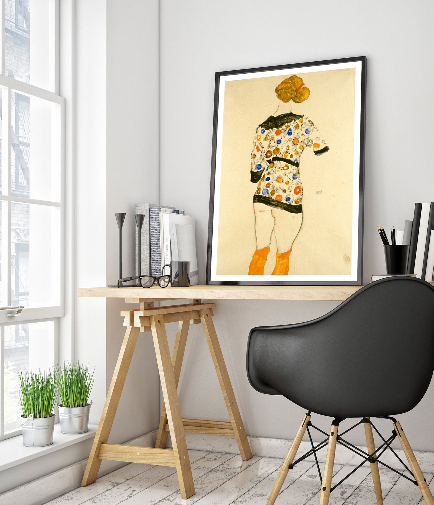 Standing Woman in a Patterned Blouse