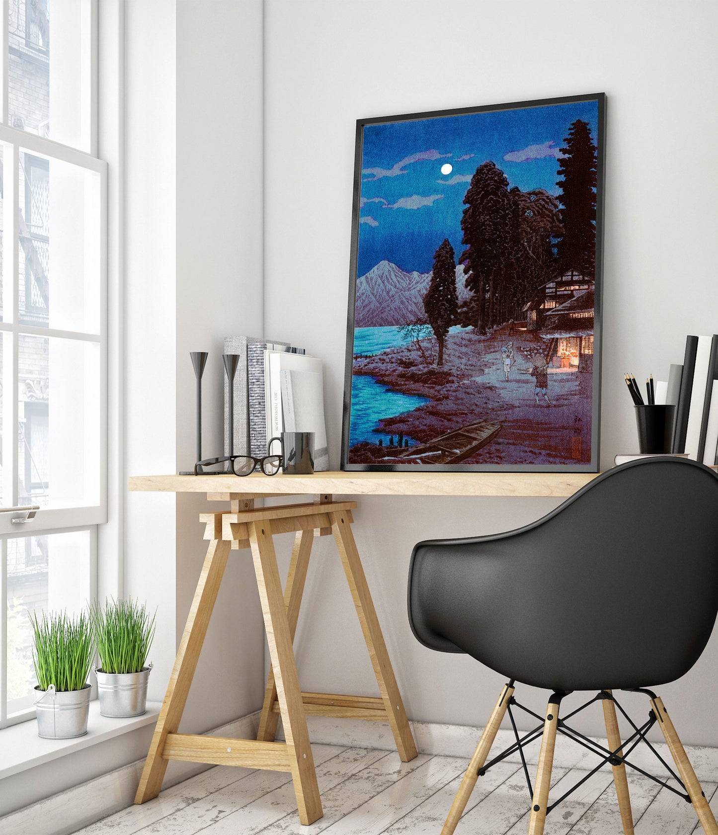 Moon Woodblock Lake Chūzenji