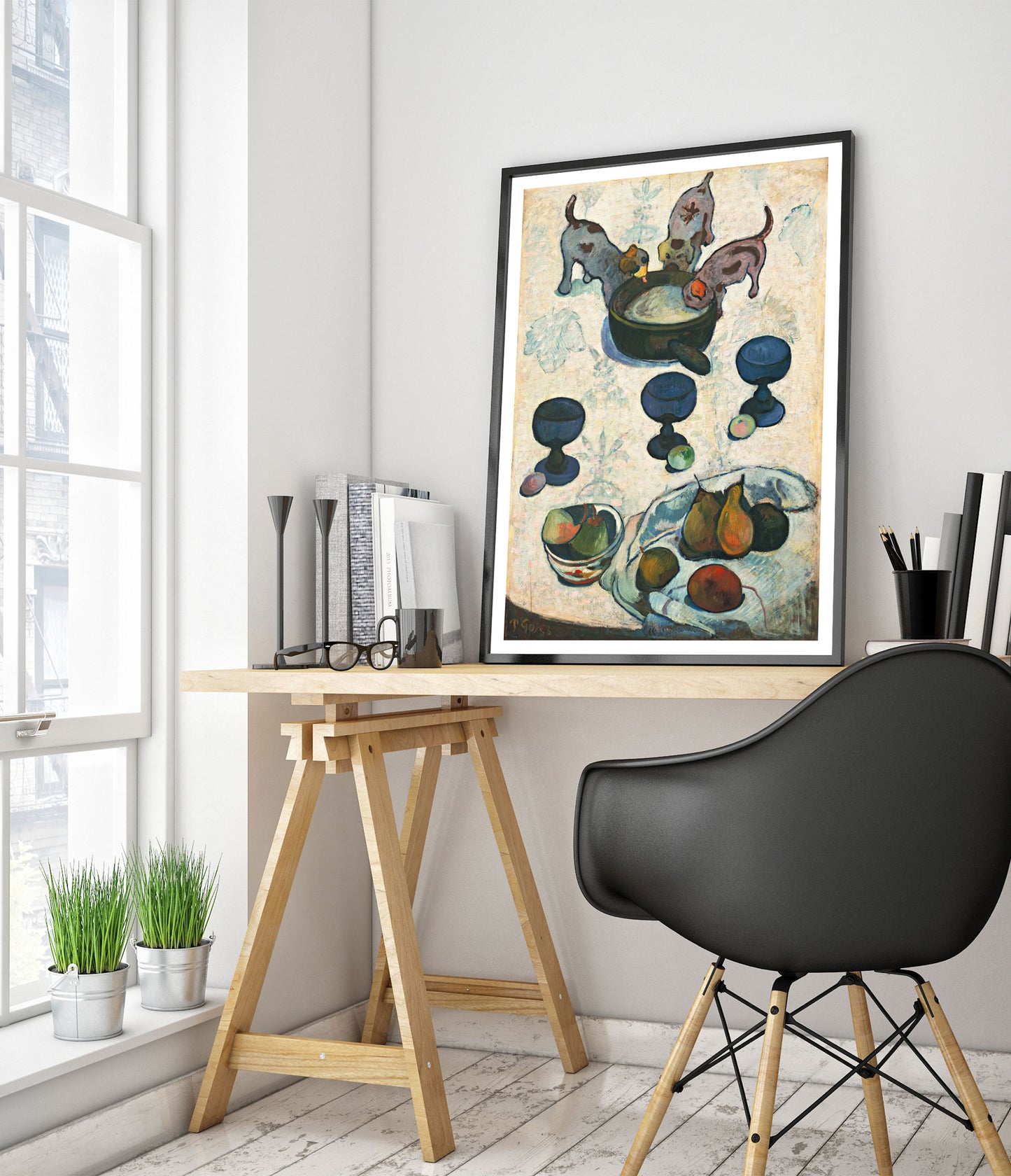 Stilleben med tre valpar