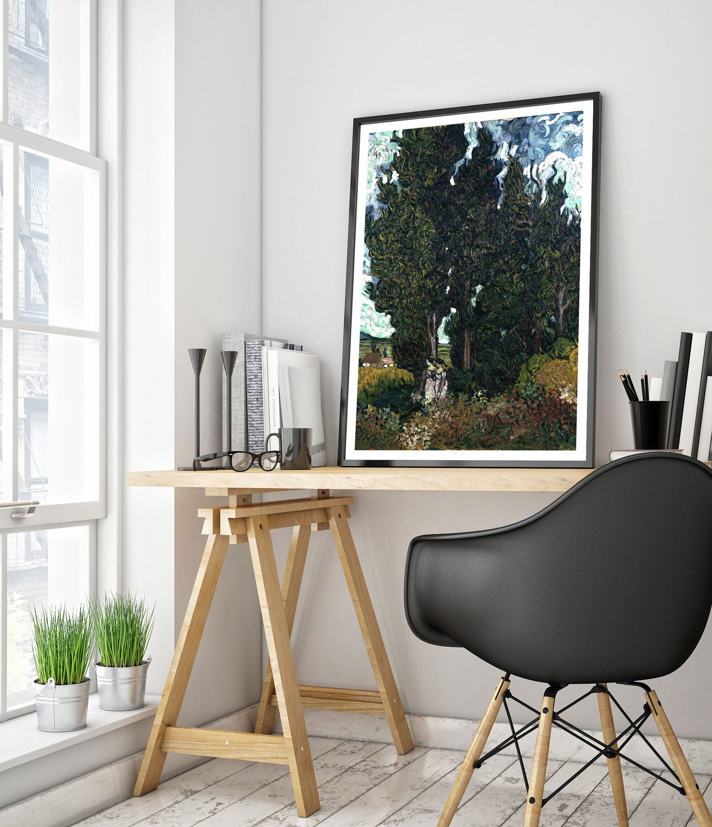 Cypresses with Two Figures