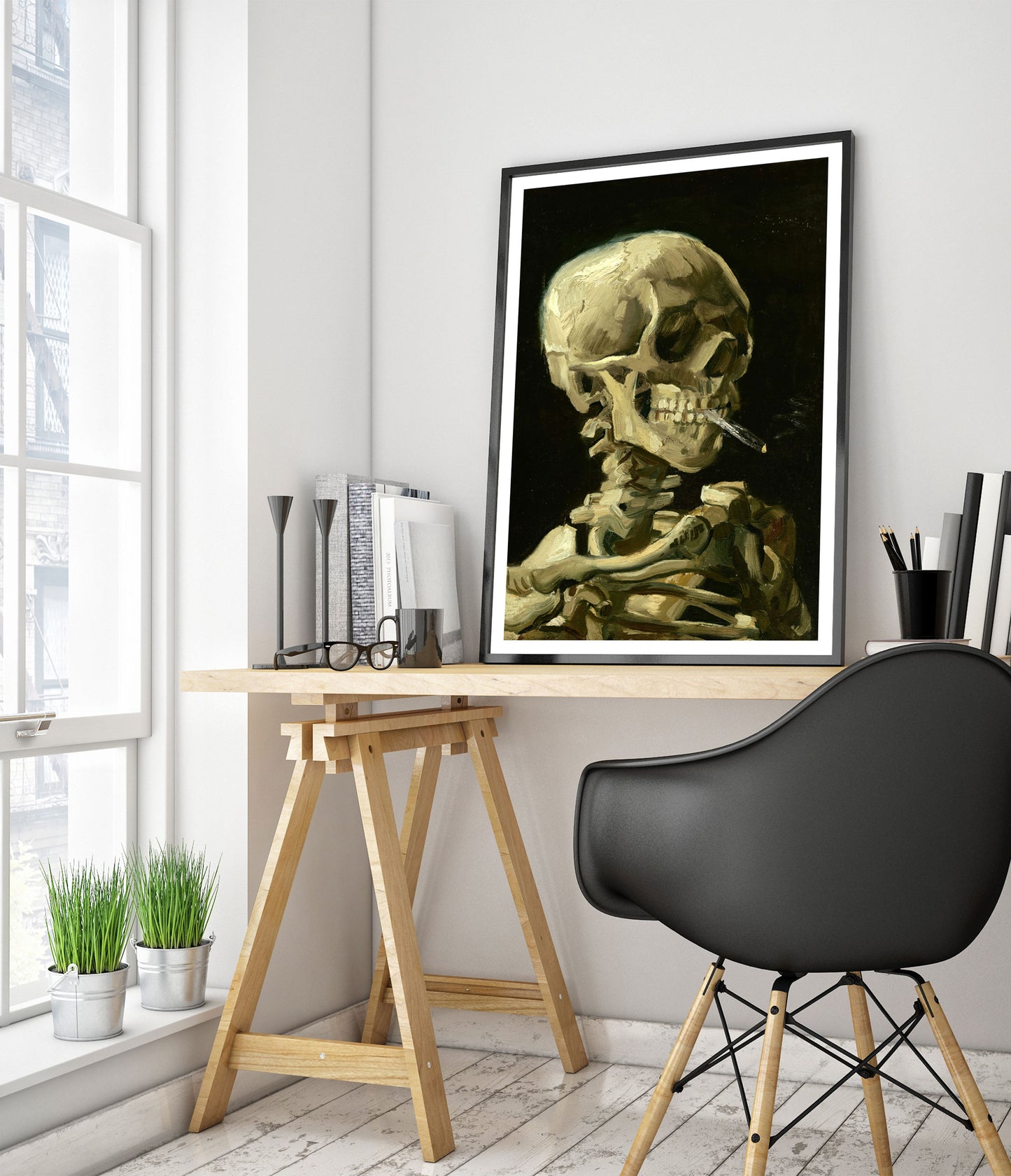 Schedel met een brandende sigaret