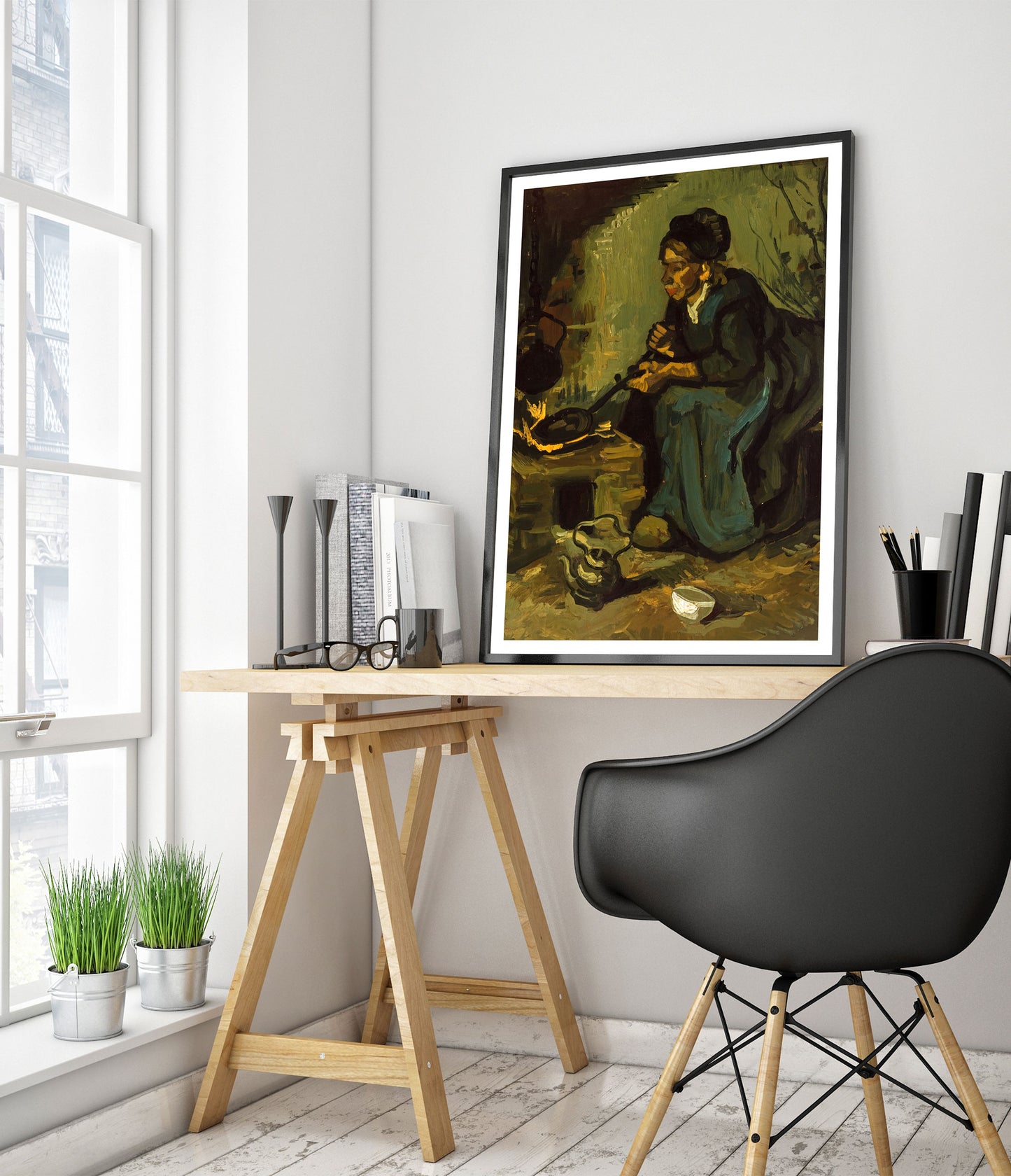 Peasant Woman Cooking by a Fireplace